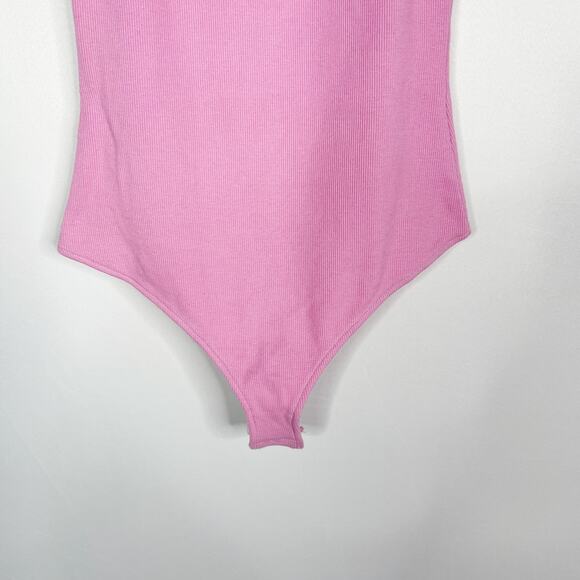 New Free People Small Mauve Pink High Neck Ribbed Bodysuit Tank Top Snap Closure - Picture 4 of 9